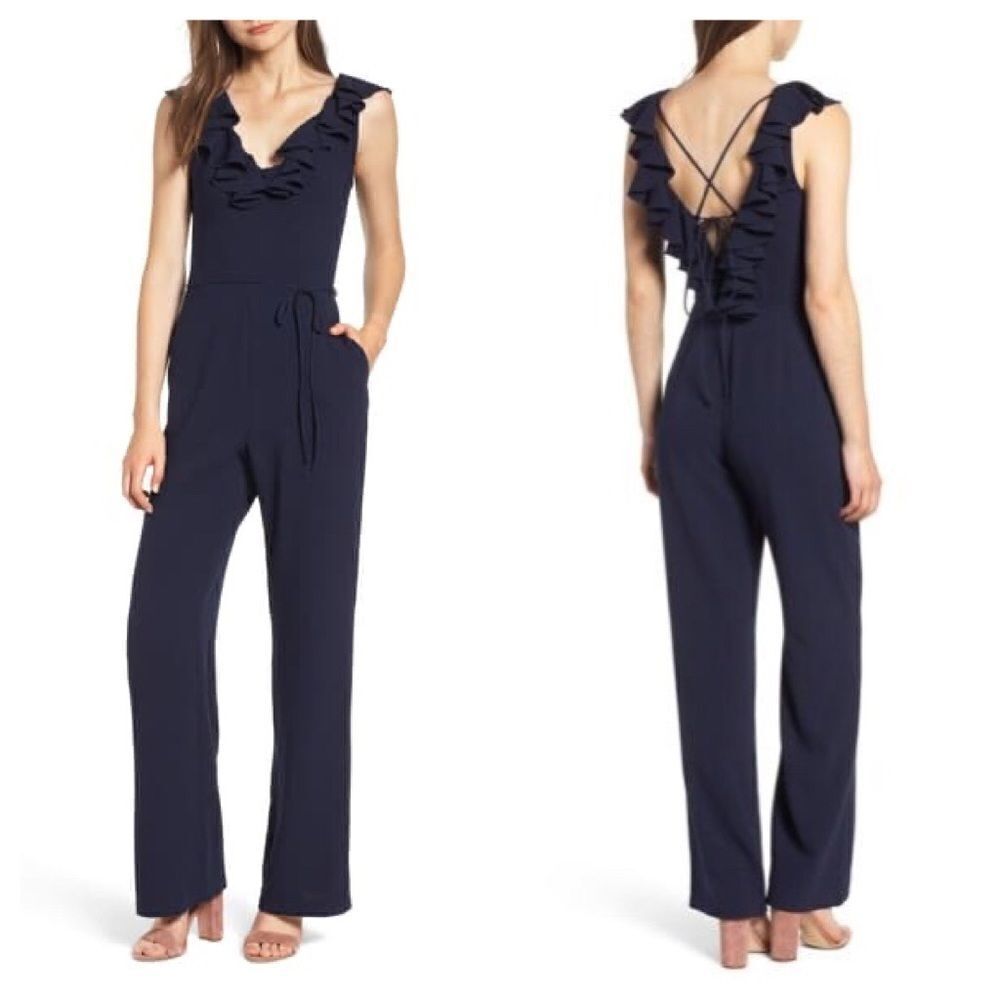 WAYF Navy Ruffle Jumpsuit Size XXL